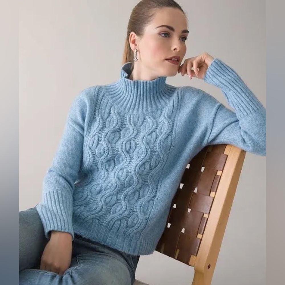 Light blue cable knit turtleneck sweater, White House Black Market